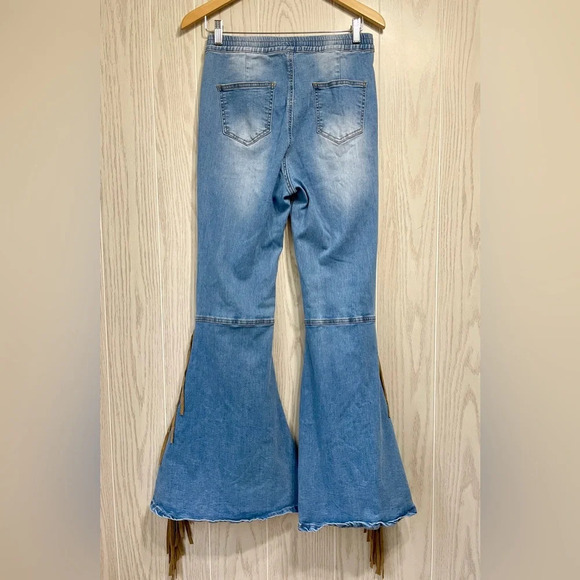 Fashion Express Denim Fringe Flare Size S EUC - Picture 3 of 3